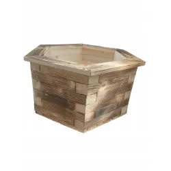 Drewniana donica sześciokątna opalana 55cm grubość ścian 4cm
