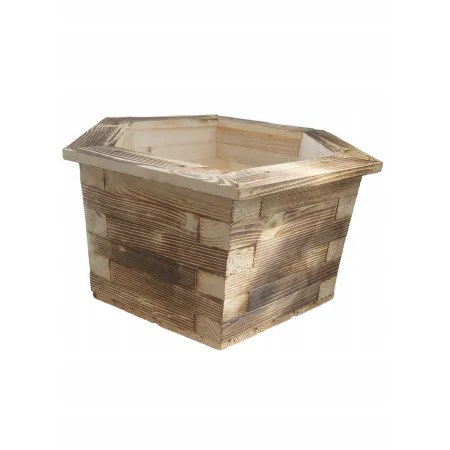 Drewniana donica sześciokątna opalana 55cm grubość ścian 4cm