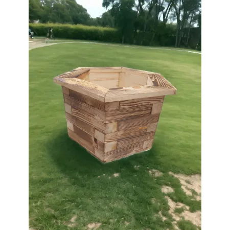 Drewniana donica sześciokątna opalana 55cm grubość ścian 4cm